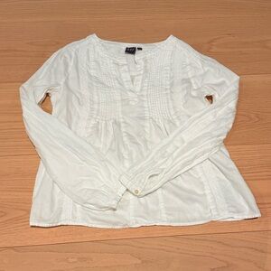 GAP White Pintuck balloon sleeve Peasant Blouse